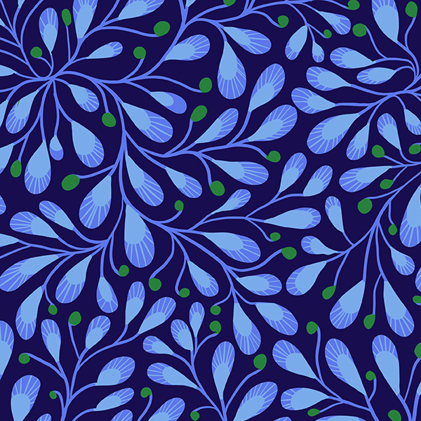 indigo blue leaves pattern