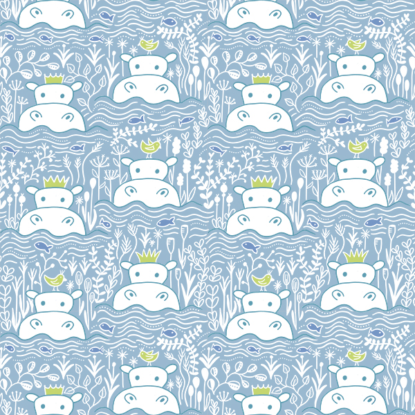 hippo blue pattern design