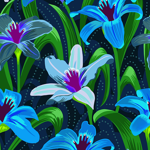 hands up surreal lily repeat pattern blue