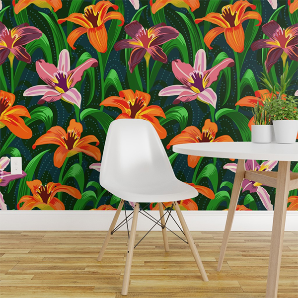 hands up surreal lilies pattern orange wallpaper