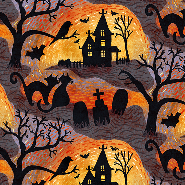 gothic halloween fabric design