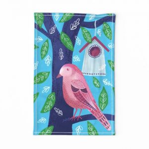 birdhouse lovely tea towel desogn