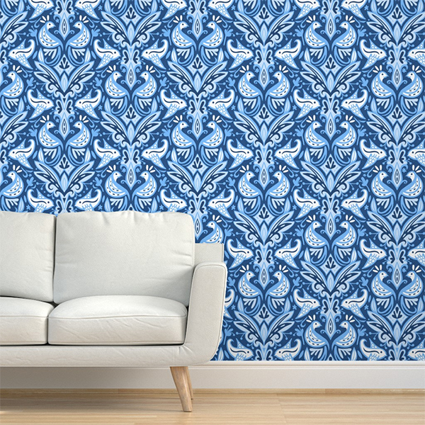 damask bird delight wallpaper