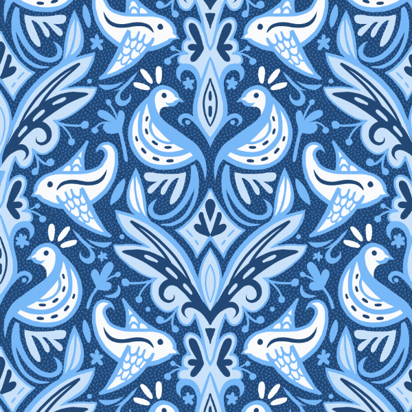 damask bird delight pattern by Zoe Feast