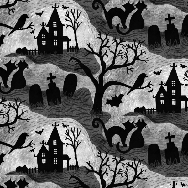 spooky-halloween-haunts-black | Zoe Feast Surface Pattern Designer