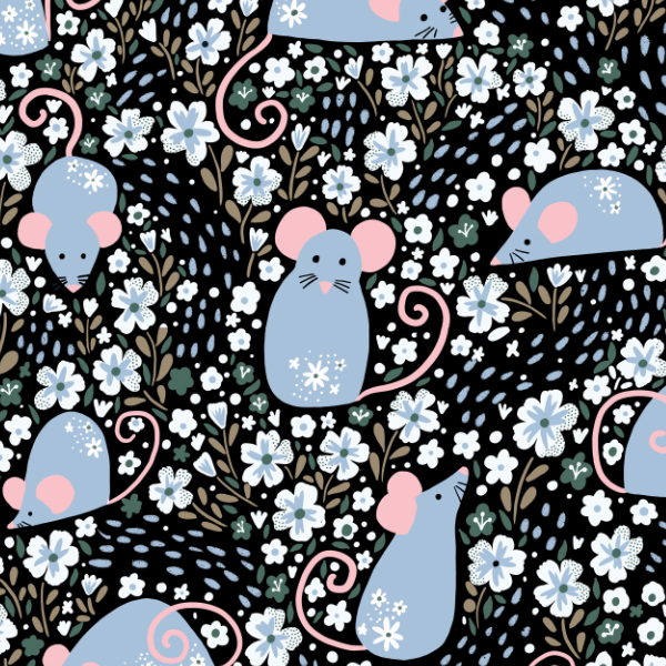 mellow midnight mice fabric patternby zoe feast