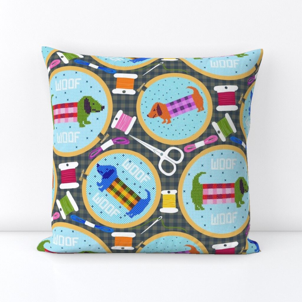doxie cross stitch pillow