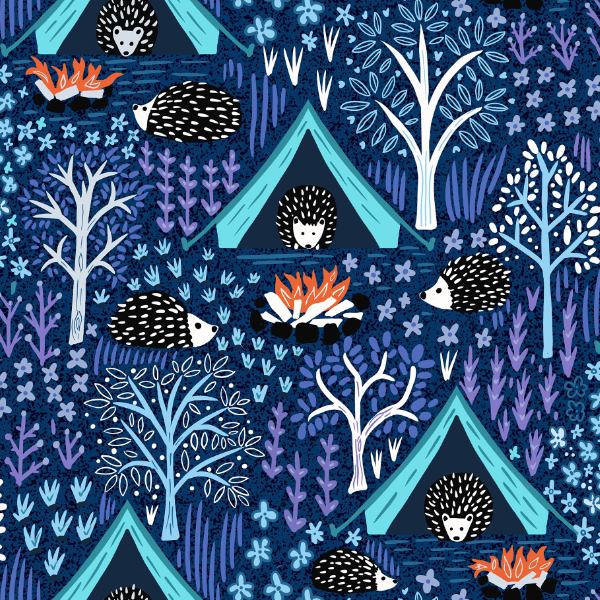 hedgehog camping pattern design