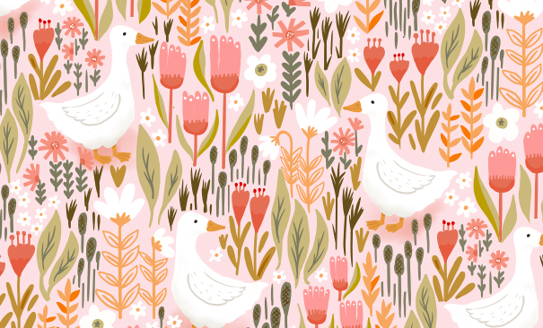 cottagecore meadow with ducks wallpaper