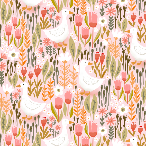 cottagecore meadow with ducks wallpaper